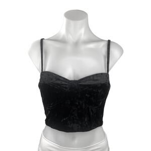 Mink Pink Black Velvet Sweetheart Neck Spaghetti Strap Bustier Crop Top Size S